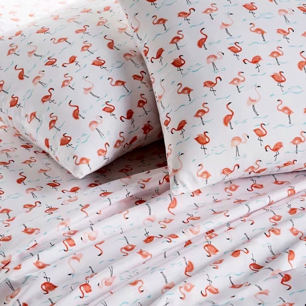 NWT Flamingos Brushed Microfiber 3 Piece Twin Sheet Set Bedding Beachy